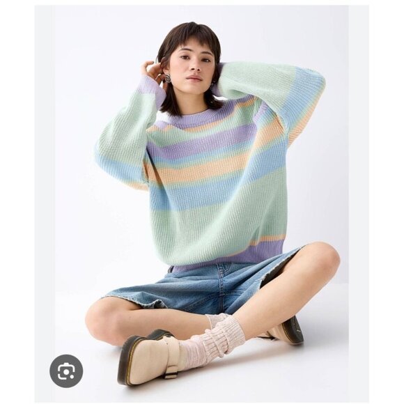 Pastel Striped Sweater Oversized Pullover Knitwear Casual Colorful Top - Picture 1 of 8